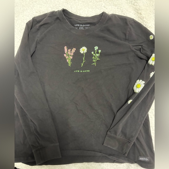 Life Is Good Tops - Life Is Good Black Long Sleeve with Floral Accents
